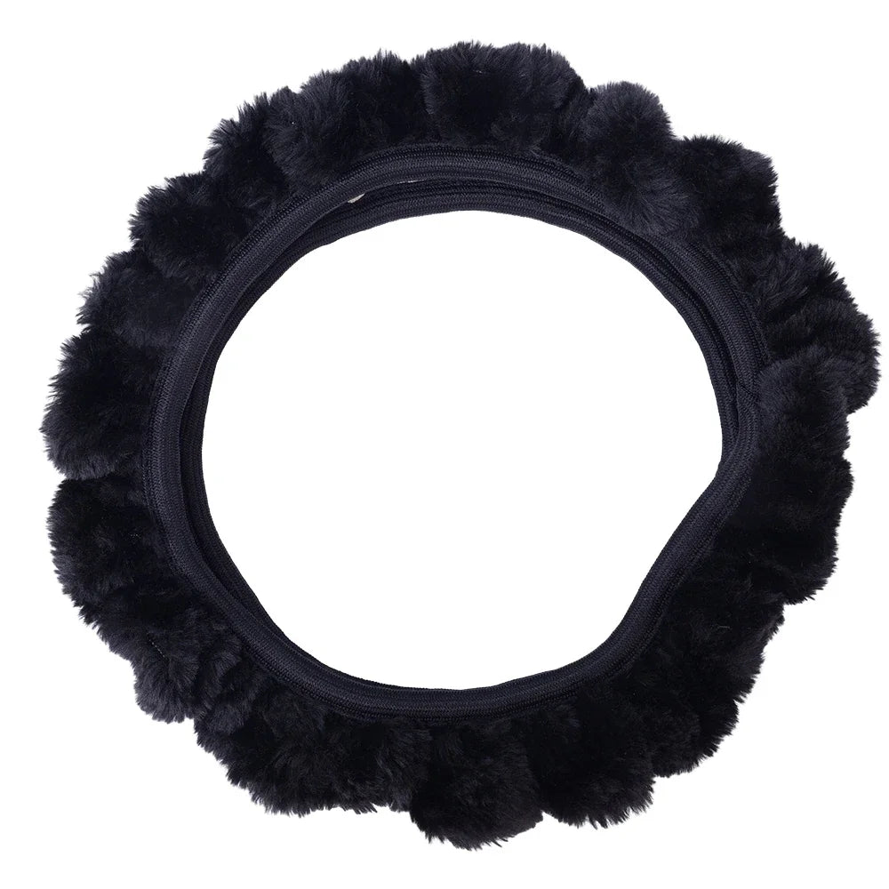 Plush Steering Wheel Cover 38 cm (15 in) Thick Winter Warm Non-Slip Soft Universal Fit for Most Cars