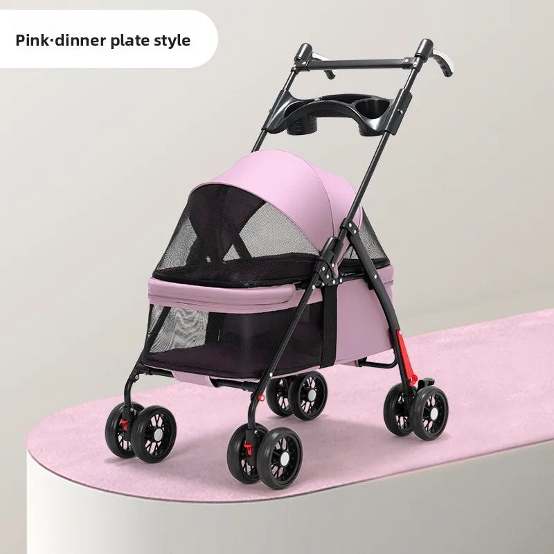 Foldable Lightweight Pet Stroller for Small Dogs & Cats — 15 kg (33 lb) Capacity, 56×35×77 cm (22×14×30 in) Basket