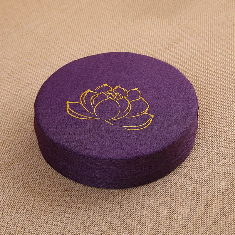Round Linen Meditation Cushion 40 x 6 cm (16 x 2.4 in) - Firm Lotus Texture Floor Seat Pillow, Removable Washable Cover, Tatami Backrest