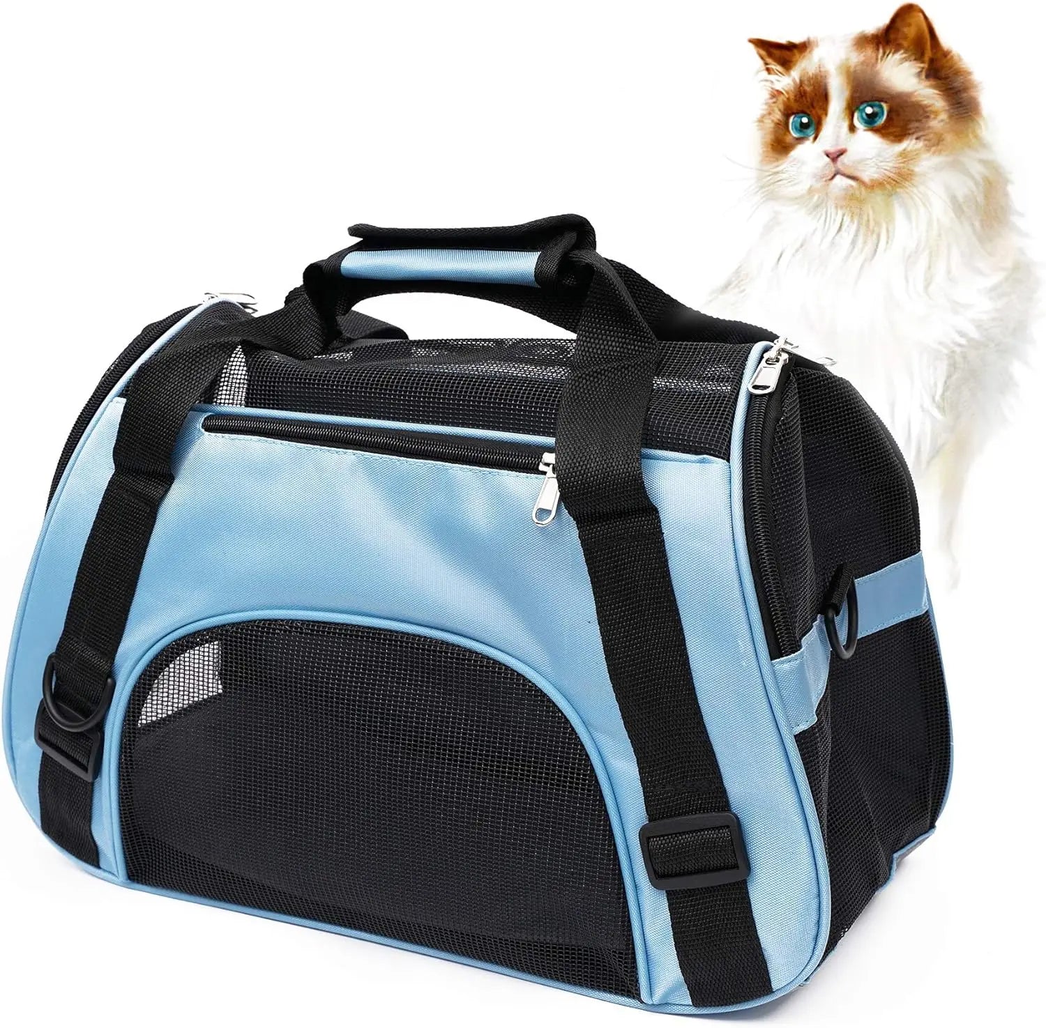 Small Portable Pet Carrier Bag - Breathable Mesh Soft-Sided Dog & Cat Travel Carrier with Adjustable Shoulder Strap, 16 x 7.5 x 9.5 in (40.6 x 19 x 24.1 cm), Holds up to 6.6 lb (3 kg)