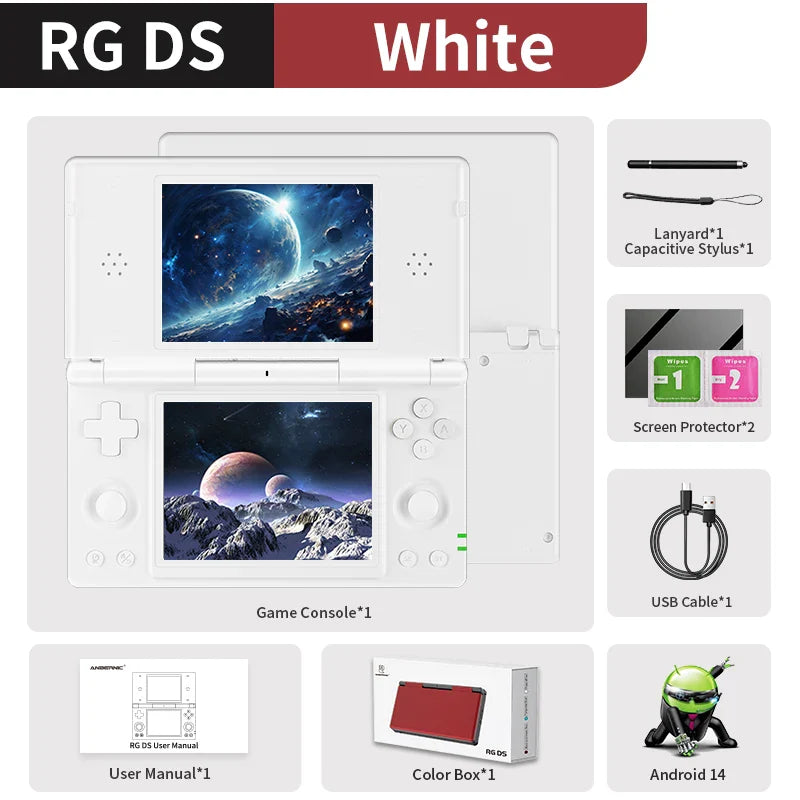 Dual-Screen Flip Handheld Game Console 4.0 in (10.16 cm) IPS Touchscreen — Android 14, 4000mAh, WiFi 2.4/5G & Bluetooth 4.2, TF up to 2TB