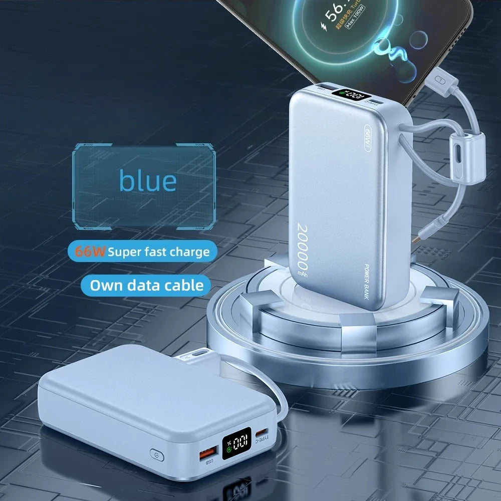 20000mAh 66W Fast Charge Power Bank with Built-In Cable & Digital Display, CCC Certified USB-C Portable Charger