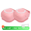Dog & Cat Silicone Bath Brush with Shampoo Dispenser — Soft Rubber Bristles for Grooming & Massage