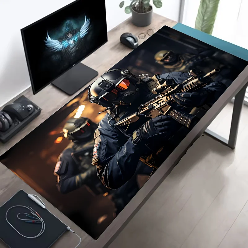 XXL Tactical Soldier Mouse Pad - Non-Slip Stitched Gaming Desk Mat for PC & FPS Gamers