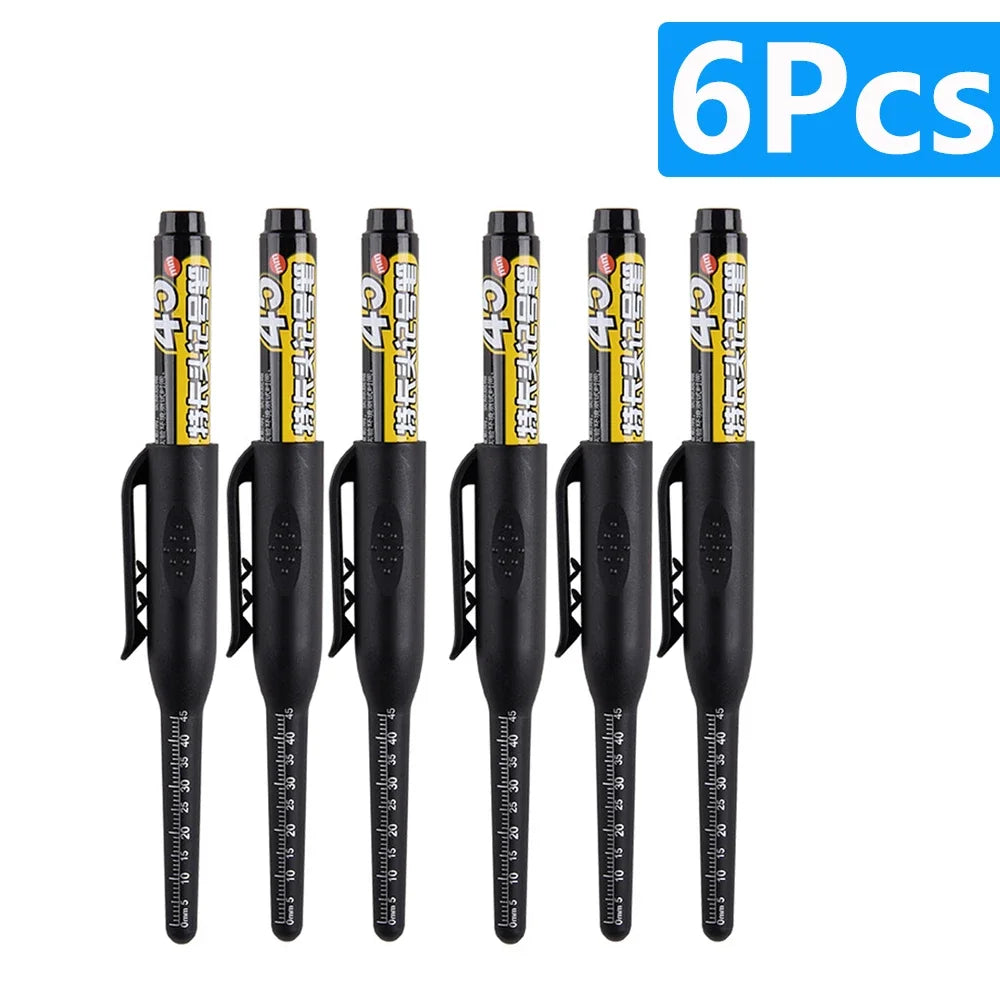 Waterproof Carpenter & Tile Marker Pen 45mm Long Nib — Deep-Hole Woodworking Marker, Black Blue Red (1–6 Pack)