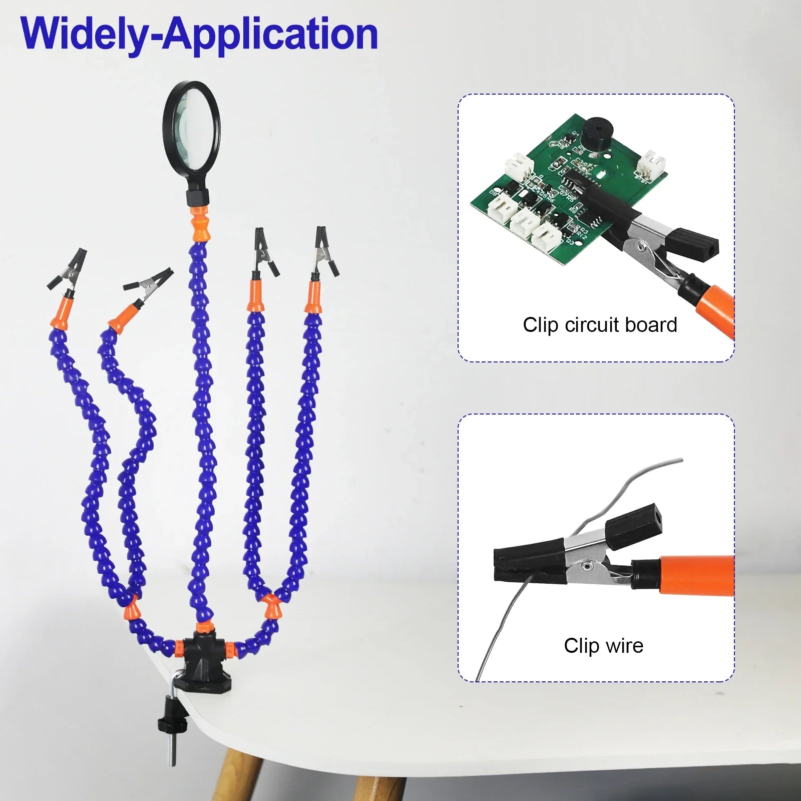 Soldering Helping Hand 3X Magnifier PCB Holder – Soldering Station with 5 Flexible Arms, Alligator Clips & Desk Clamp
