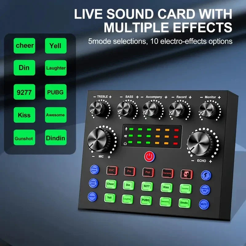 Audio Mixer with Voice Changer - Podcast Sound Card for Phone, Gaming, Karaoke & Live Streaming