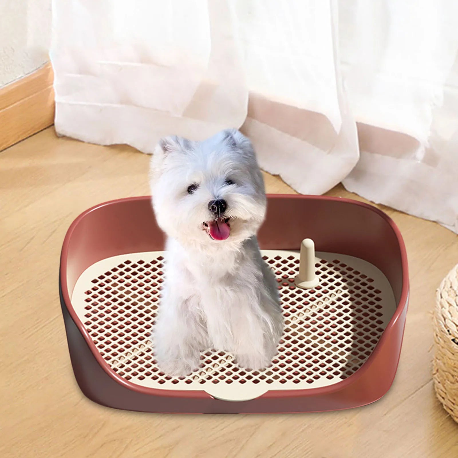 Portable Dog & Cat Training Potty with Splash Guard 15.75 x 11.81 x 4.33 in (40 x 30 x 11 cm) - Indoor/Outdoor Litter Box Trainer, Non-Slip Detachable Grid