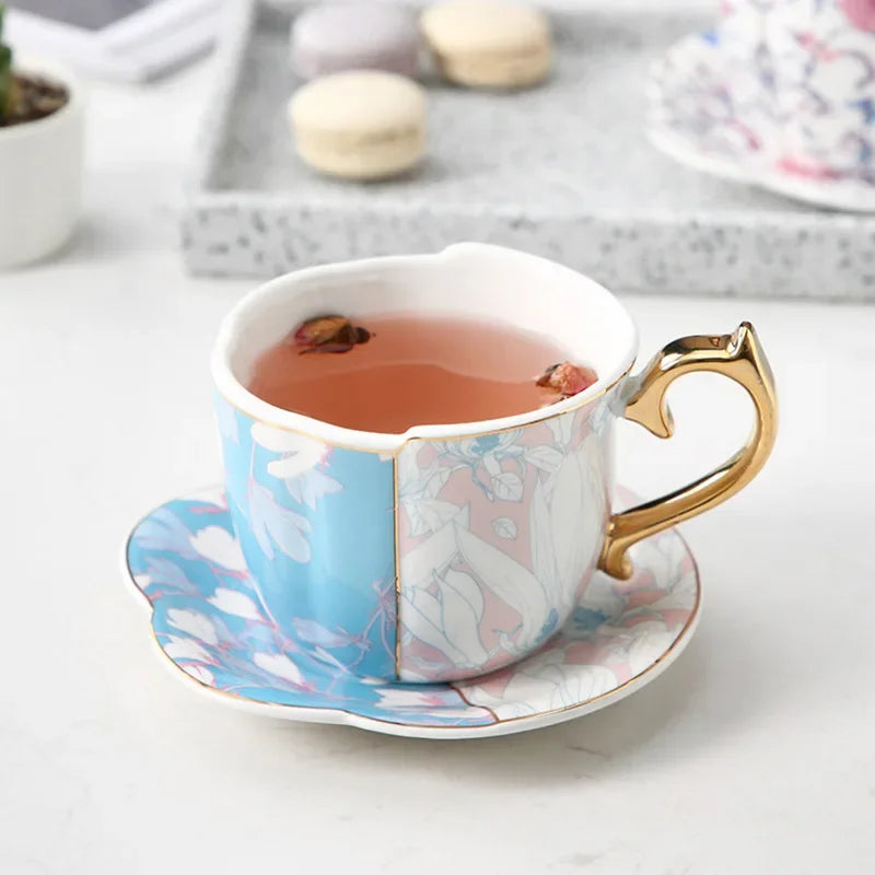 Luxury Porcelain Mug with Saucer & Tray - European Retro Afternoon Tea Coffee Cup