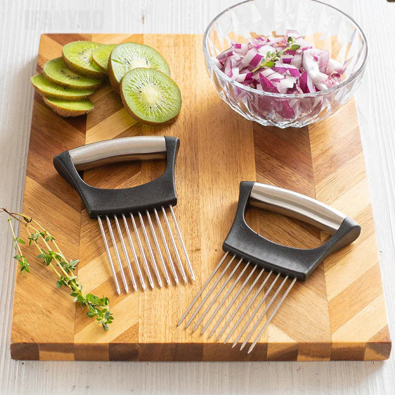 Colorful Onion Slicer with Stainless Steel Holder – Hands-Free Vegetable & Potato Chopper