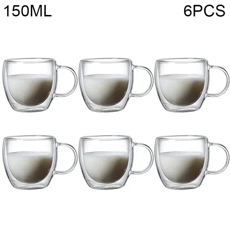 Double Wall Borosilicate Glass Tea Cups 80ml & 150ml, 2–18 Pc Clear Kung Fu Coffee & Milk Mugs