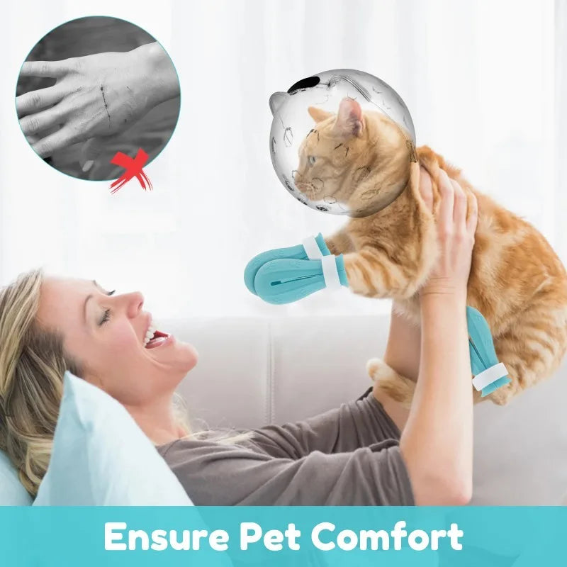 Cat Muzzle & Silicone Paw Boots Set – Breathable Anti-Bite Anti-Lick Grooming Hood for Cats (M / L)