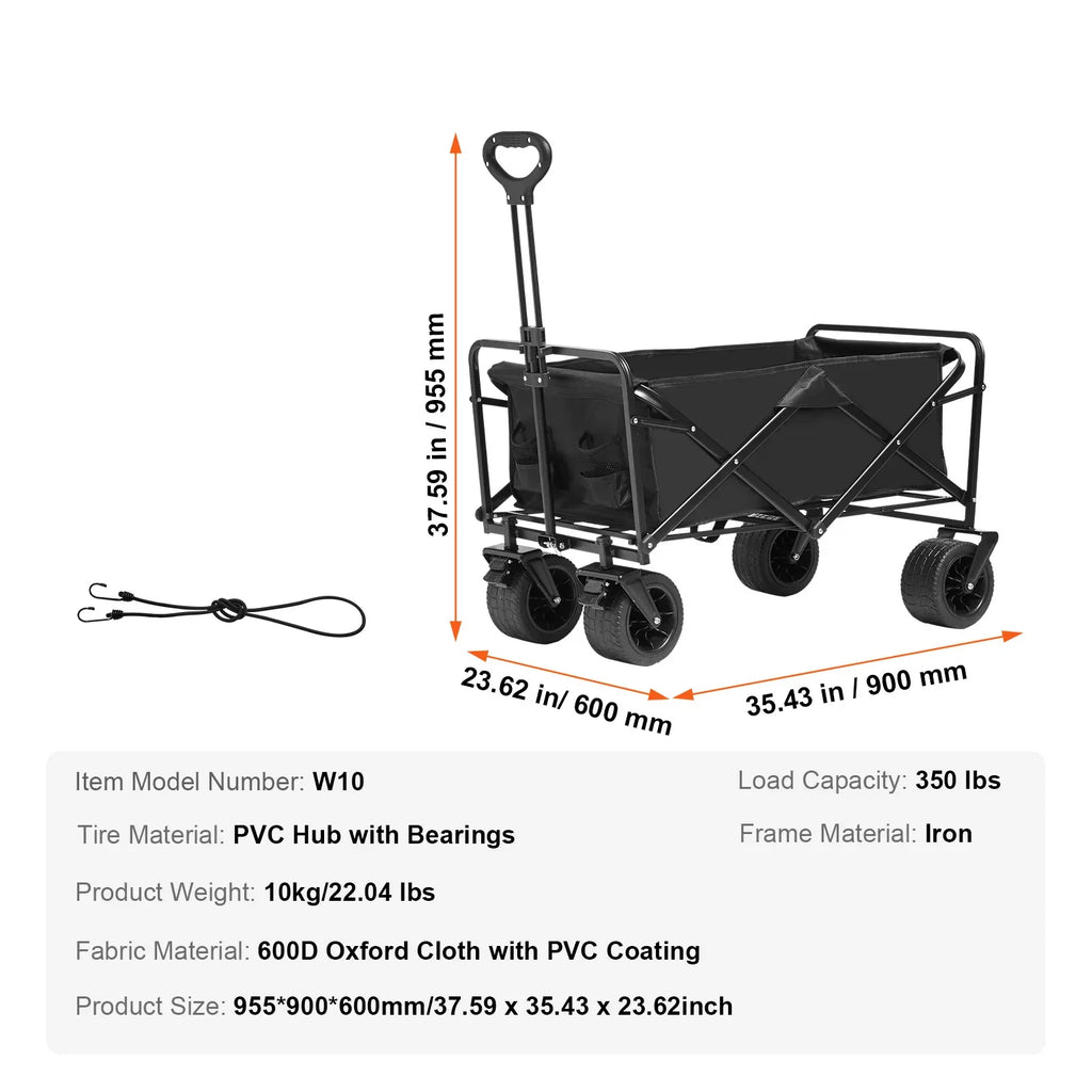 Collapsible Folding Wagon Cart — All-Terrain Beach & Camping Utility Wagon with Drink Holder & Storage Pockets