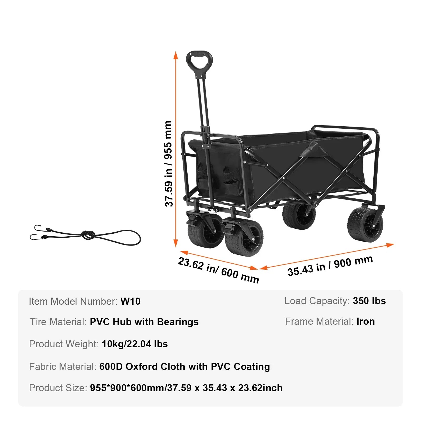 Collapsible Folding Wagon Cart — All-Terrain Beach & Camping Utility Wagon with Drink Holder & Storage Pockets