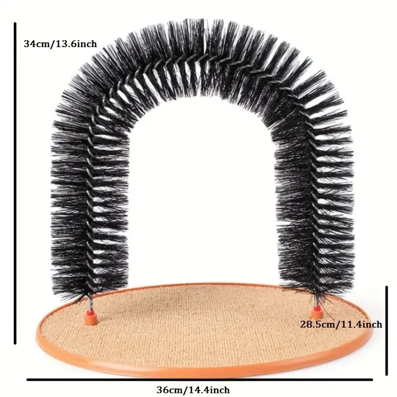 Self-Grooming Cat Arch with Massage Brush and Scratching Pad, Interactive Cat Toy