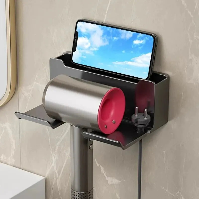 Wall-Mounted Hair Dryer & Straightener Holder – No-Drill Adhesive Hairdryer Organizer, ABS Bathroom Cradle
