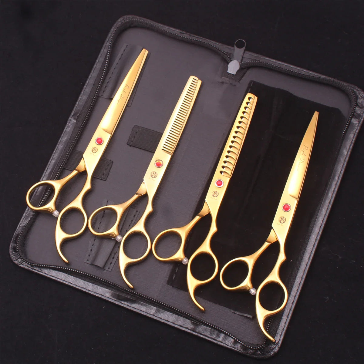 7-Inch (19.5 cm) Stainless Steel Pet Grooming Scissors Kit – Straight, Thinning, Chunker & Curved Shears