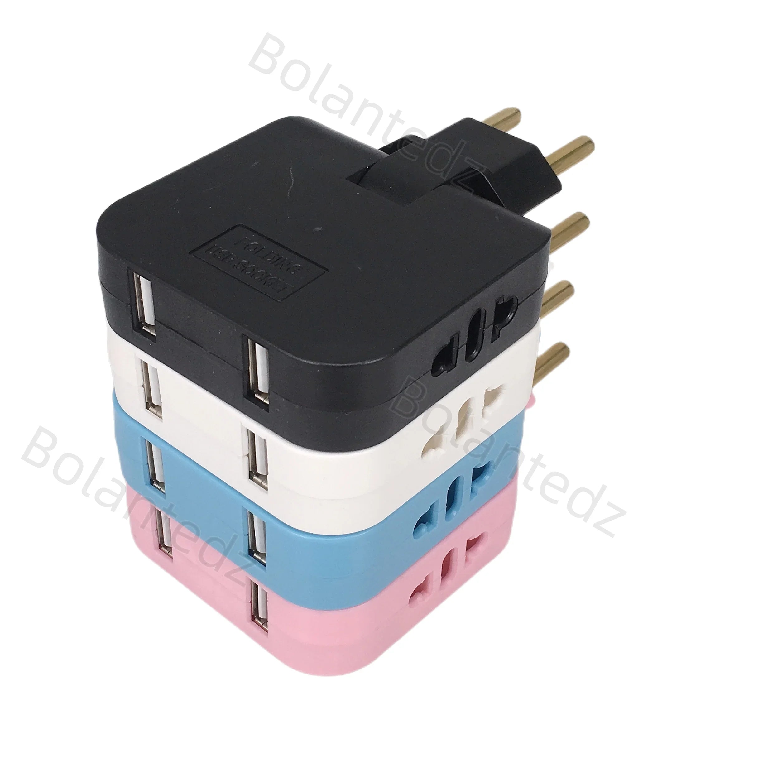 3-in-1 Foldable EU Travel Adapter with 2 USB Ports - US and KR to EU Power Converter