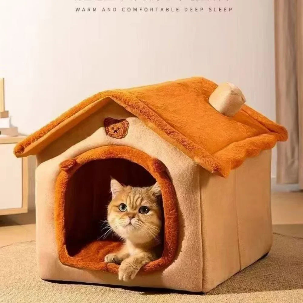 All-Season Pet House Bed Removable Washable Plush Cave for Small Dogs & Cats