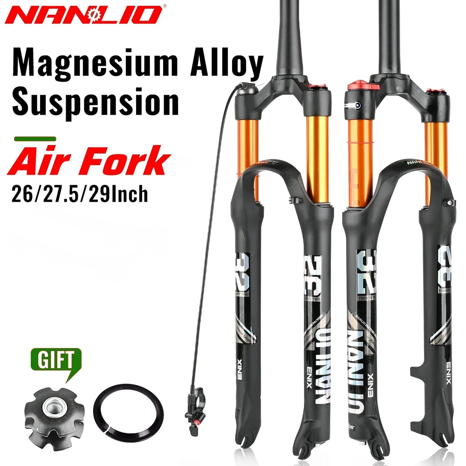 MTB Suspension Fork – Solo Air & Oil Damping, Quick Lockout, Magnesium Alloy, Disc Brake Compatible, Fits 26/27.5/29 in Wheels (Straight or Tapered Steerer)