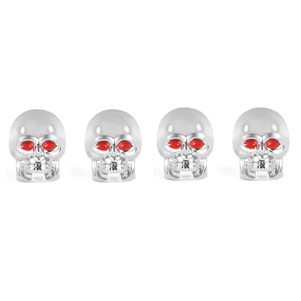 Skull Valve Stem Caps 4-Pack ABS Chrome Tire Valve Covers for Cars Motorcycles Bikes
