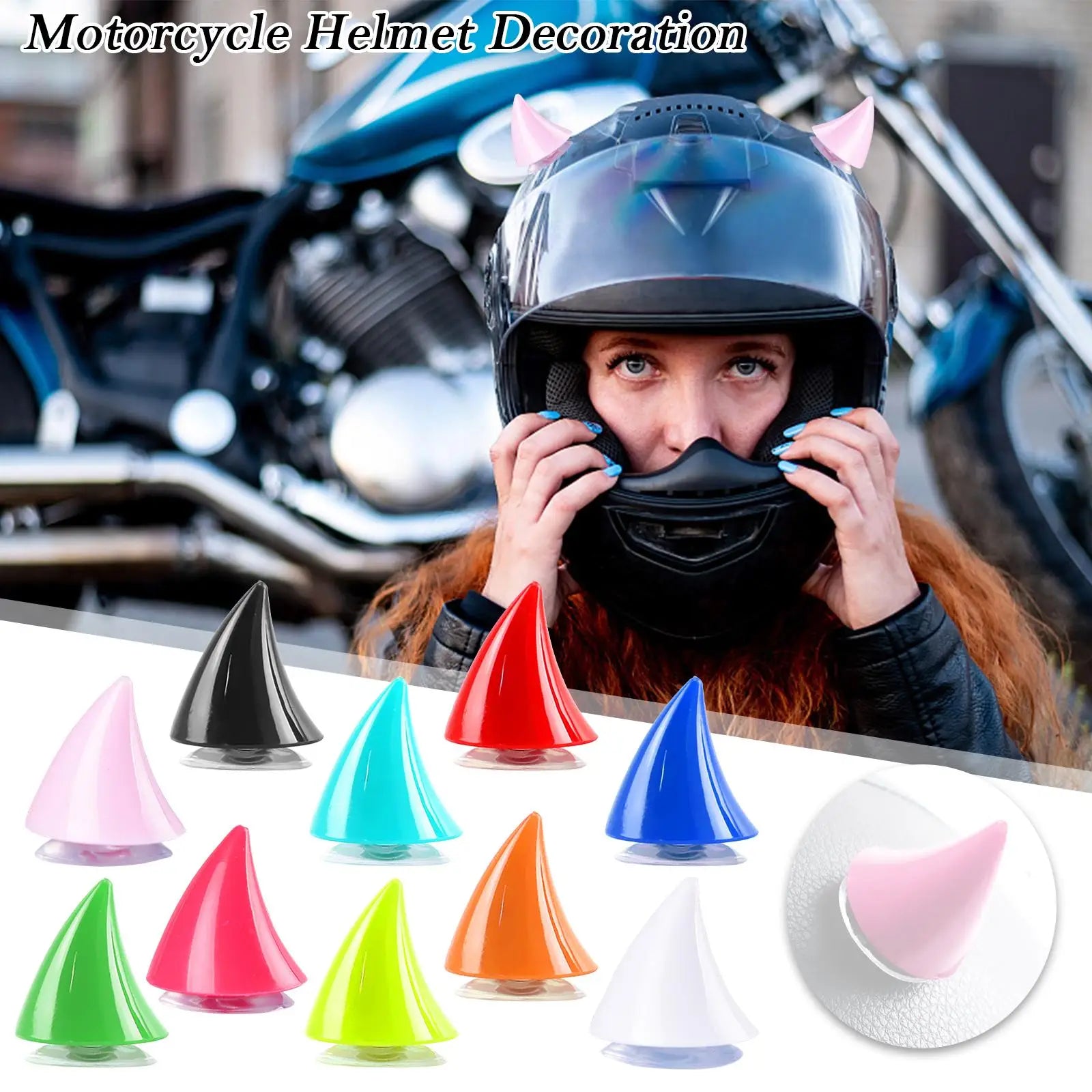 Rubber Devil Horn Helmet Sticker with Suction Cup - Removable Motorcycle & Bicycle Helmet Decor