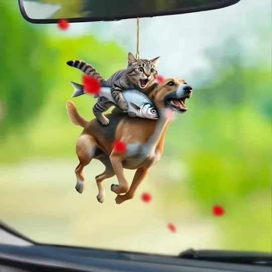 Cat-Shaped Rearview Mirror Ornament – Cute Hanging Car Pendant Car Interior Decor