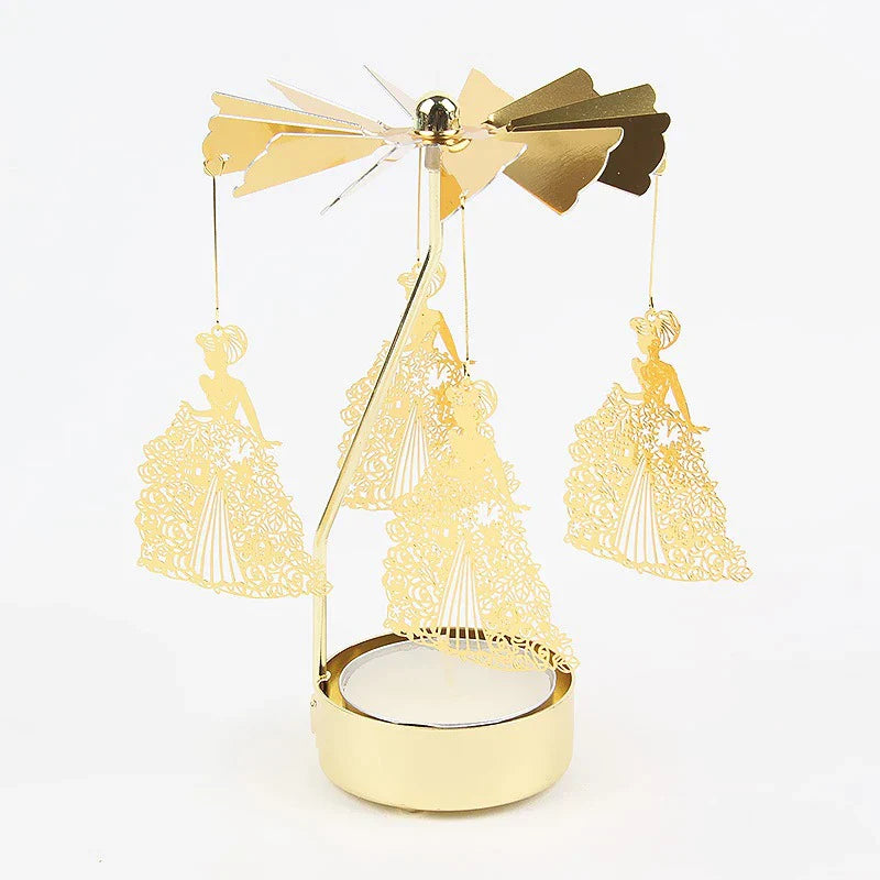 Gold Metal Rotating Tealight Candle Holder - Tabletop Spinner for Wedding Christmas Dinner Party Decoration Gift