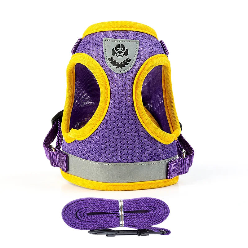 Reflective Adjustable Dog & Cat Harness Vest Set with 1.5m Leash – Breathable Mesh Puppy Kitten Harness (XS-L)