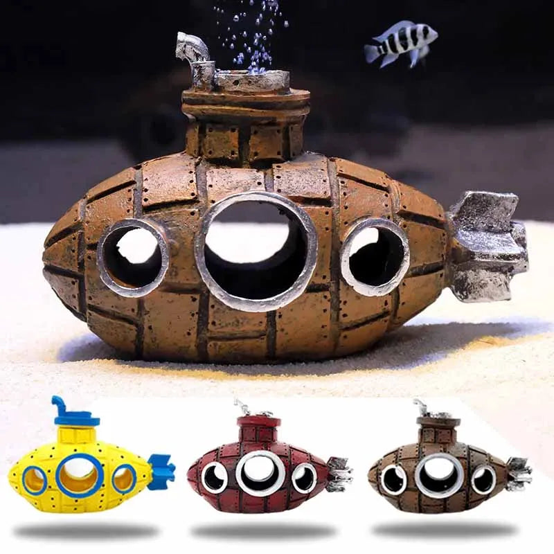 Resin Submarine Aquarium Ornament - Fish Tank Decoration & Shrimp Shelter (13 x 6 x 9 cm / 5.1 x 2.4 x 3.5 in) - Mini 5 x 3.3 x 2.3 cm (2.0 x 1.3 x 0.9 in)
