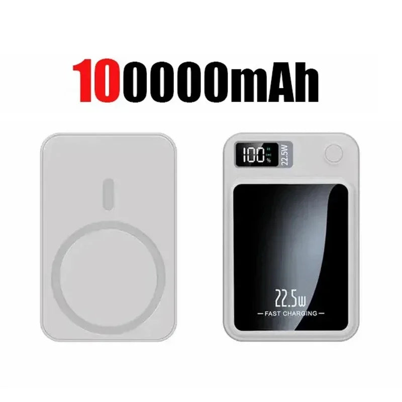Magnetic Wireless Power Bank 100000mAh / 50000mAh – 22.5W Fast Charger, Portable Power Pack with LED Display, Type-C & Qi Wireless