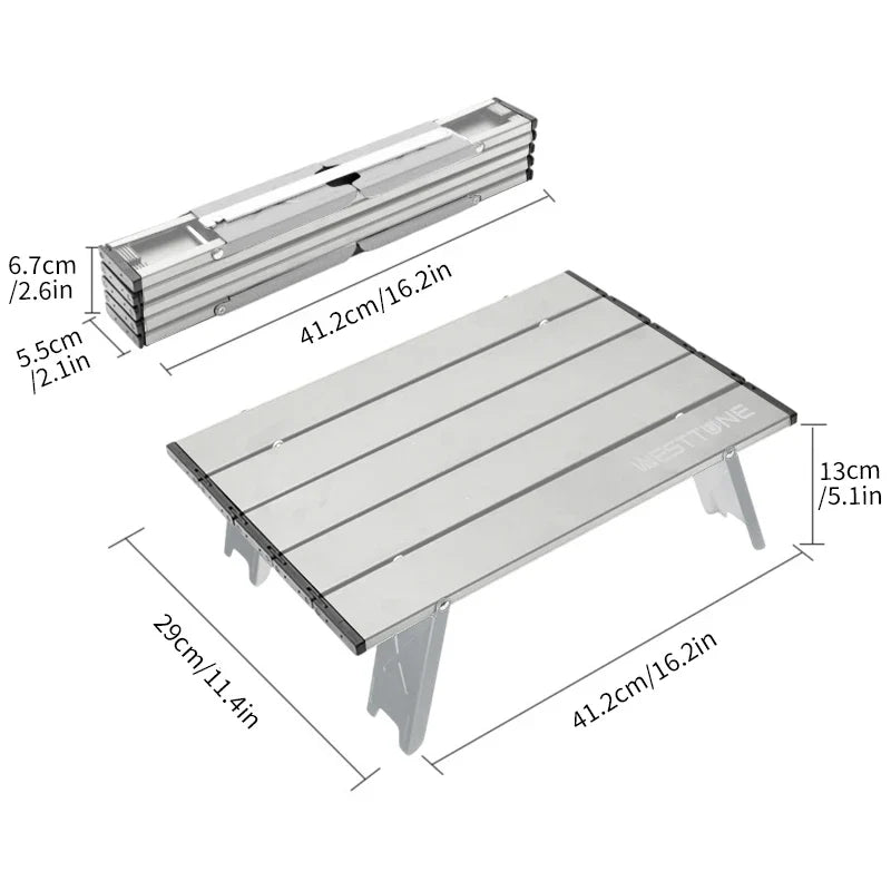 Lightweight Mini Roll-Up Aluminum Table – Portable Foldable Camping, Backpacking, Picnic, Fishing & BBQ Table