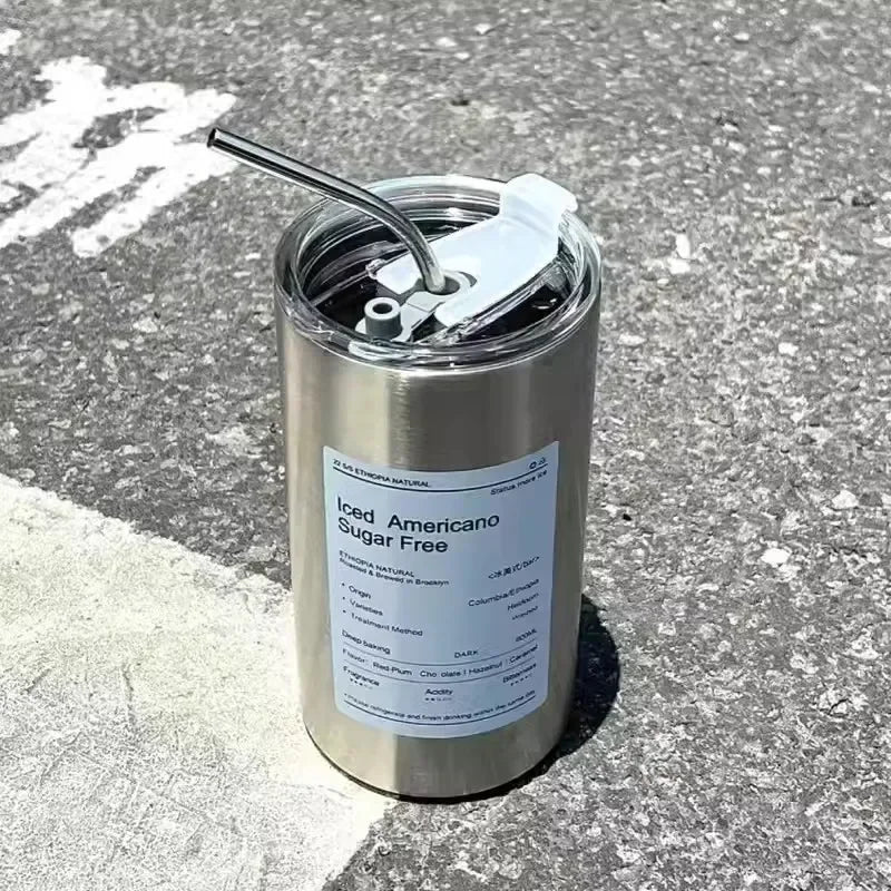 Insulated 304 Stainless Steel Travel Mug with Straw, 600ml (20 fl oz) Leak-Proof Vacuum Bottle