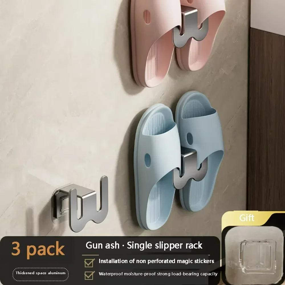 Wall-Mounted Non-Perforated Bathroom Slipper Rack with Rear Drainage, Single-Tier Shoe Storage Hook