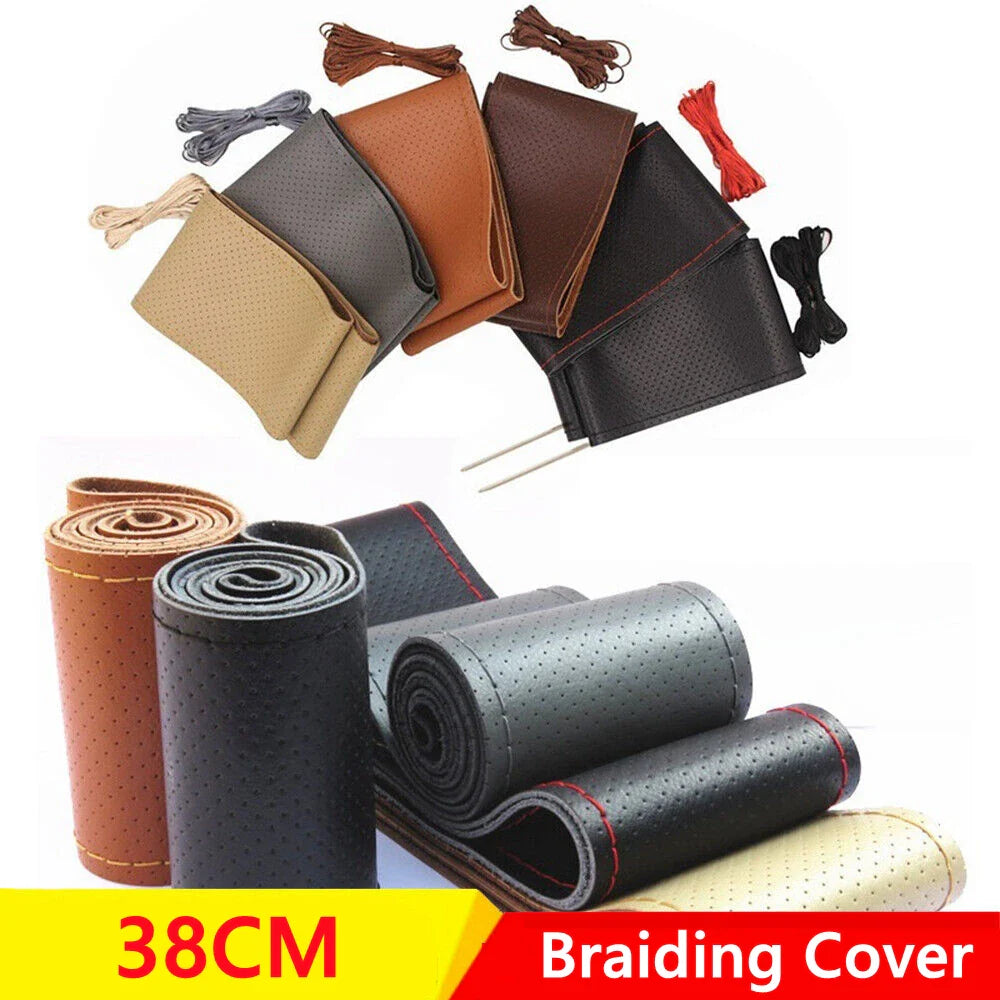 Universal Braided Microfiber Leather Steering Wheel Cover 15 in (38 cm) Wear-Resistant Grip