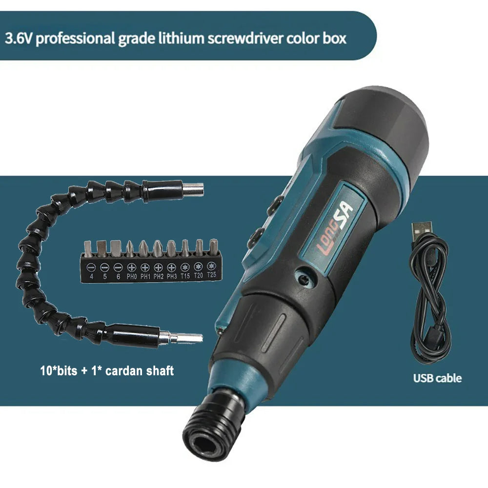 Cordless Electric Screwdriver Set 3.6V 2Nm 200 RPM Rechargeable Wireless Precision Drill for Home DIY