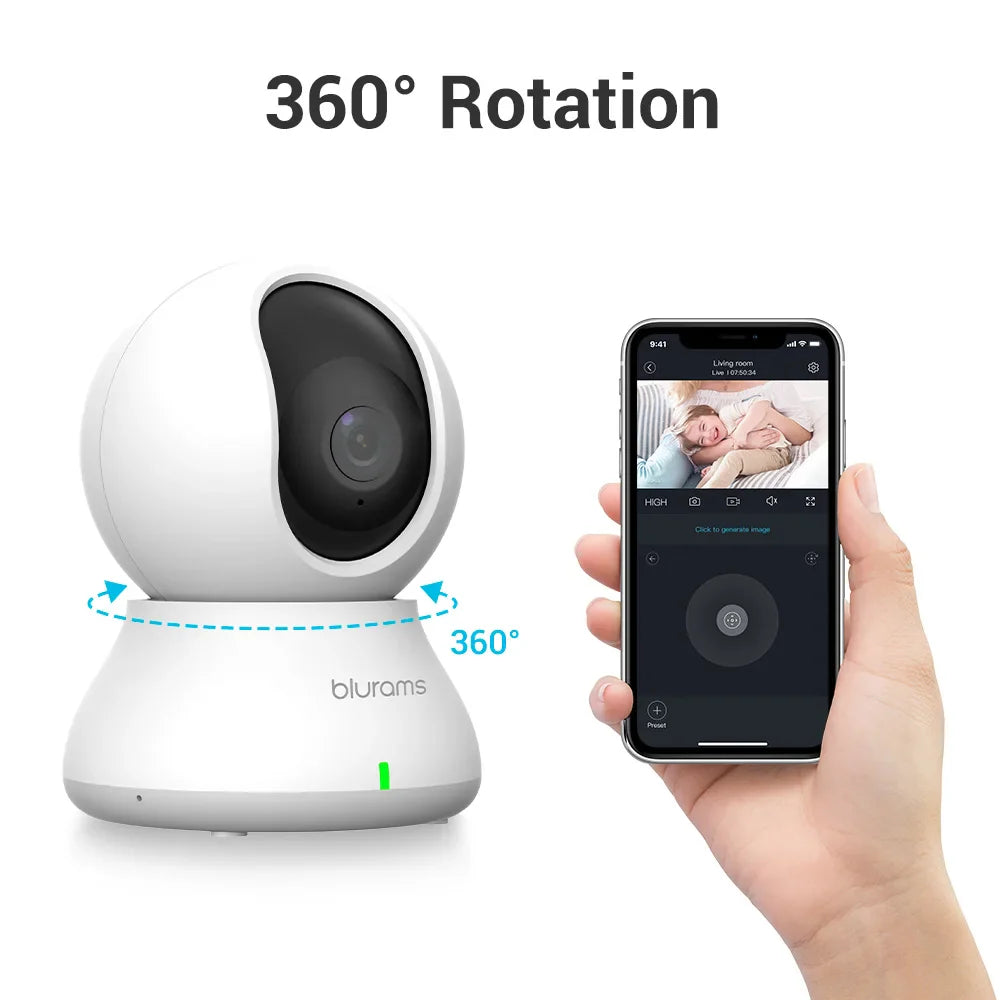 Indoor 3MP WiFi Pet Dome Camera — 360° Pan, Motion Detection, Dual Lens, 2.4GHz, Ceiling/Wall Mount