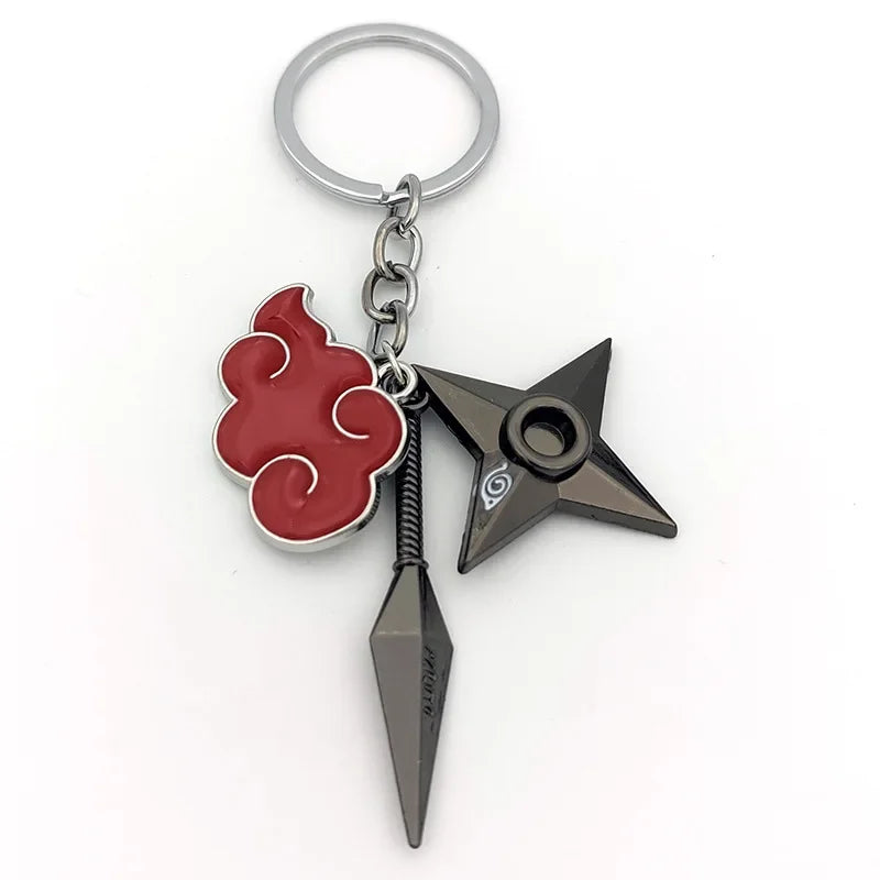 Anime Ninja Keychain Set: Kunai, Shuriken & Red Cloud Charms for Backpack, Car & Keys