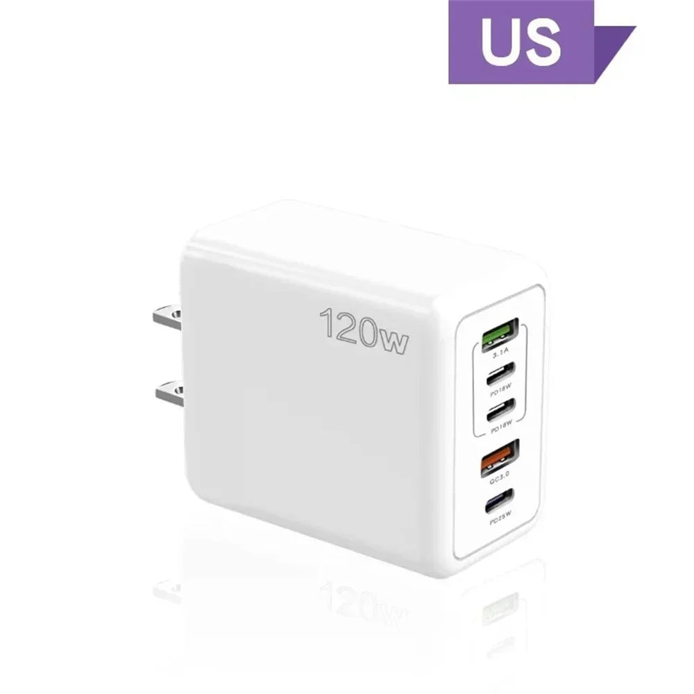5-Port 120W USB-C PD Fast Wall Charger (3×USB-C + 2×USB-A) — Multi-Device Fast Charging for Smartphones & Tablets