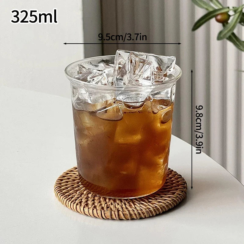 Aesthetic Borosilicate Glass Coffee Cup — Cold Coffee Mug & Cocktail Glass, 350–465ml (12–16oz)