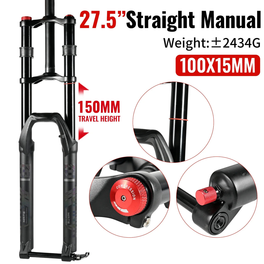 Double Crown Air Suspension Fork 150mm (5.9in) Travel for 27.5/29-inch MTB & E-Bike — Double-Shoulder, Air and Oil Damping