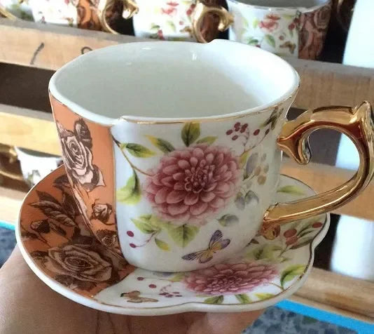 Luxury Porcelain Mug with Saucer & Tray - European Retro Afternoon Tea Coffee Cup