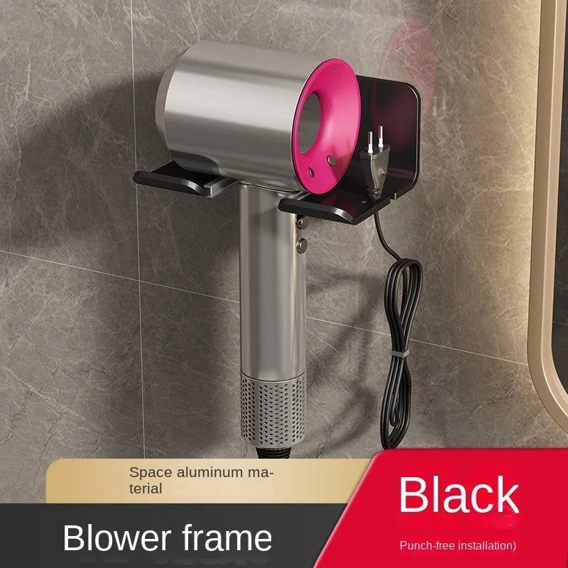 Hair Dryer & Straightener Holder - Wall-Mounted Nail-Free Aluminum Shelf for Bathroom Storage