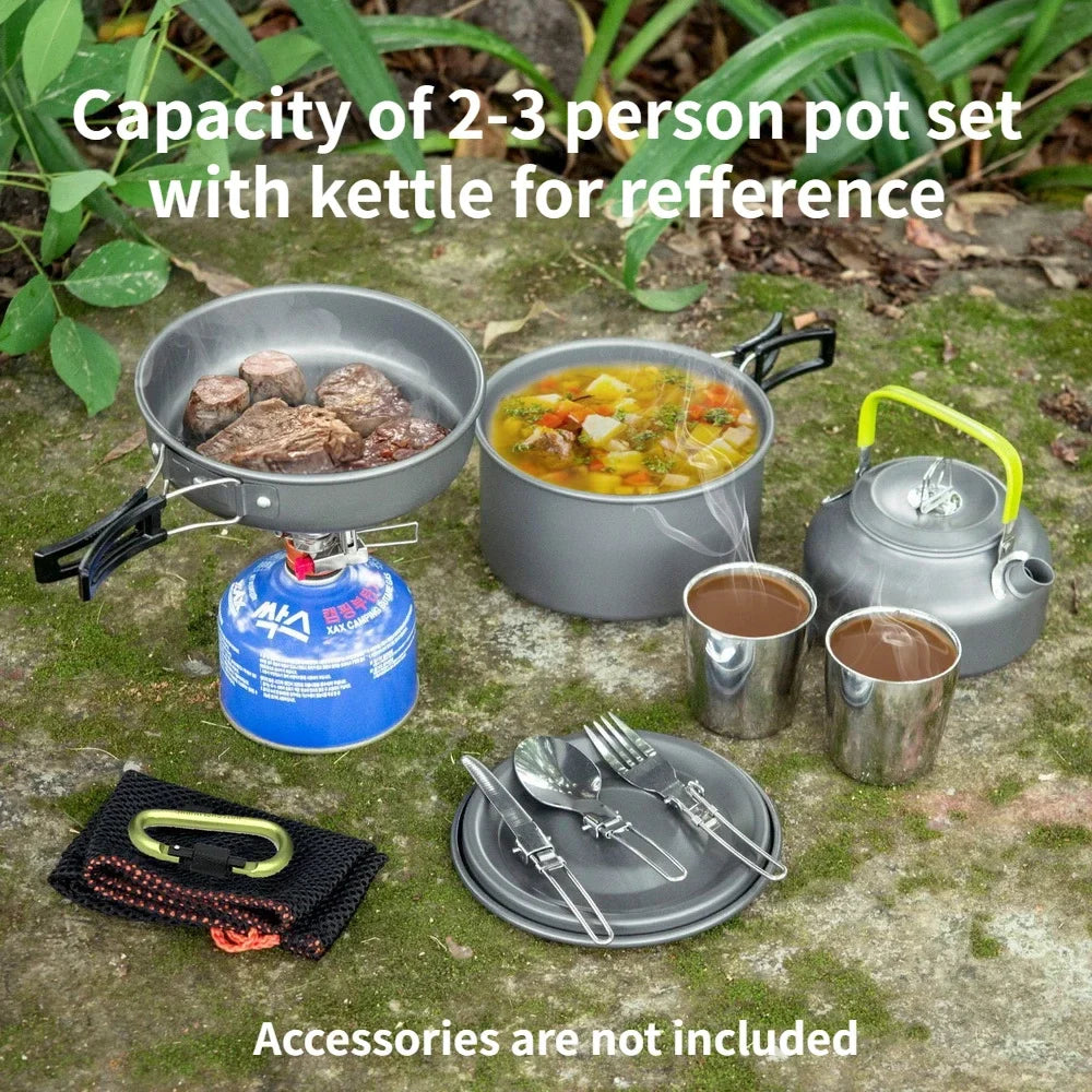 Camping Cookware Set for 1–7 People | Lightweight Portable Pot & Pan with Carrying Bag