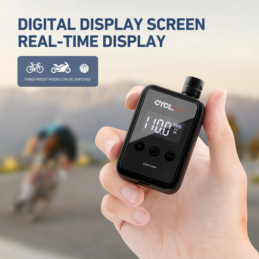 150 PSI (10.3 bar) Portable Mini Electric Tire Inflator – Rechargeable Pocket Air Pump for Bike Presta & Schrader Valves, Digital Display