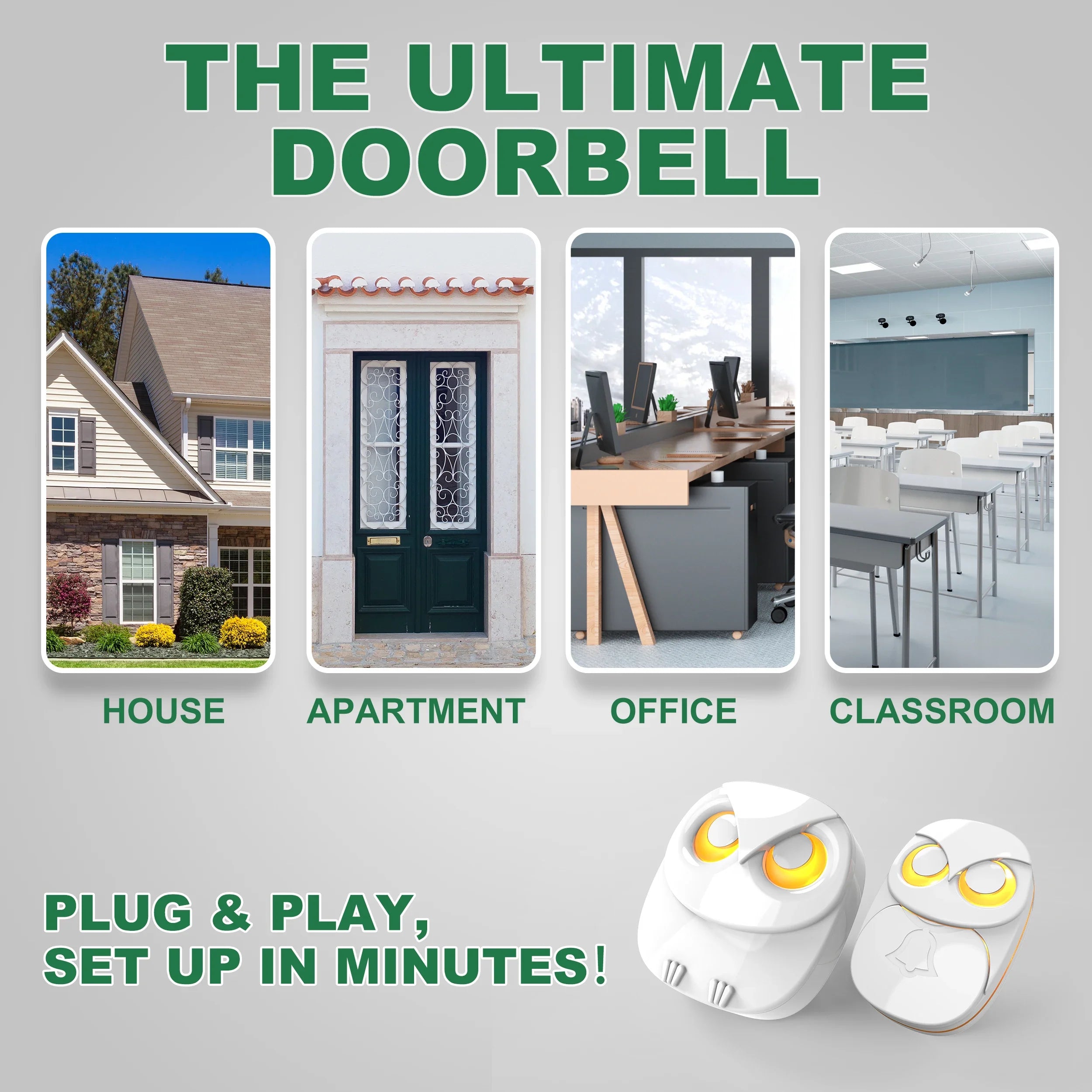 Wireless Doorbell Chime Kit 1000ft (300m) Long Range Waterproof Outdoor Push Button, 35 Melodies, Expandable (1 Receiver & 2 Buttons)