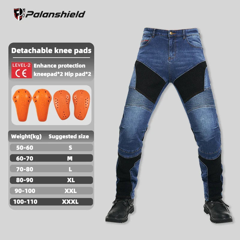 Men's Motorcycle Riding Pants with Removable Armor - Breathable Mesh Touring Motocross Pants (Blue/Black)
