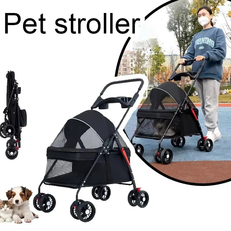 Foldable Lightweight Pet Stroller for Small Dogs & Cats — 15 kg (33 lb) Capacity, 56×35×77 cm (22×14×30 in) Basket