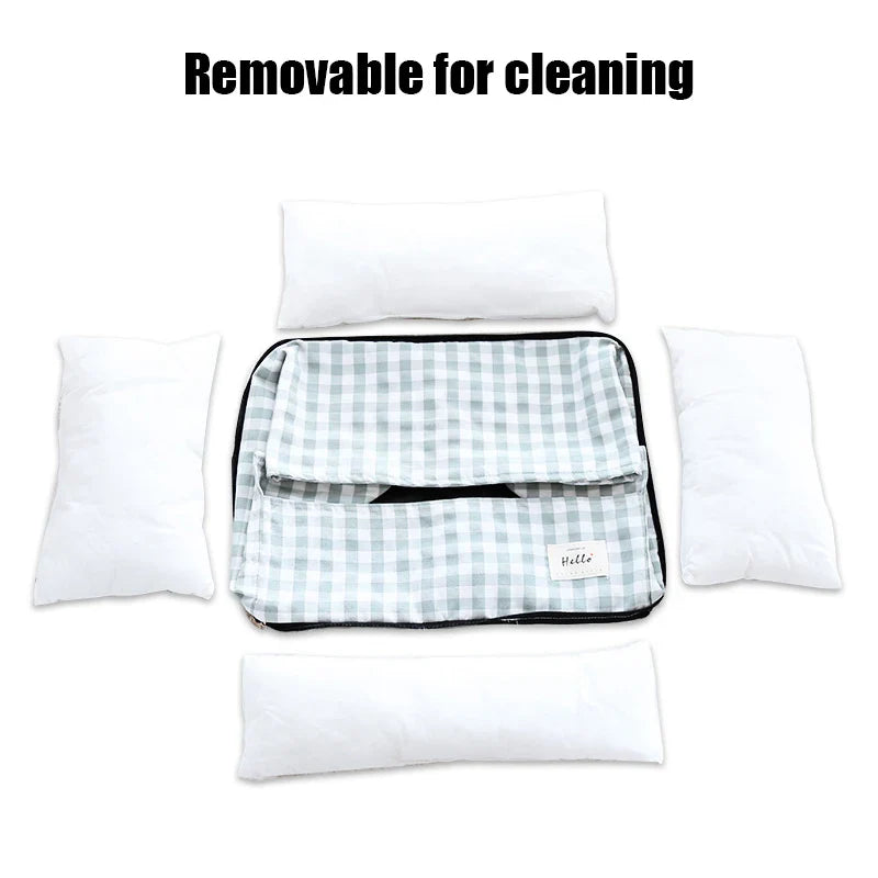 Striped Cotton Pet Bed Sofa for Cats & Small Dogs — Indoor Puppy Kennel (S/M) 50x40x20cm & 60x50x20cm (19.6x15.7x7.8 in & 23.6x19.6x7.8 in)