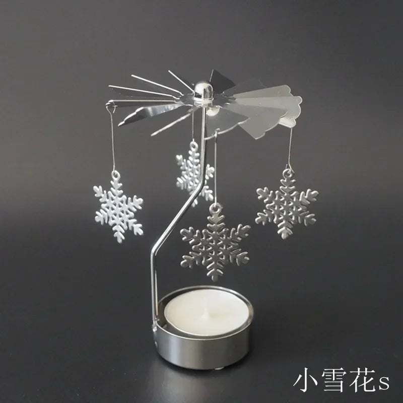 Spinning Metal Carousel Tea Light Candle Holder, Rotating Christmas Candelabra for Home Decor (3.15 x 5.12 in / 8 x 13 cm)